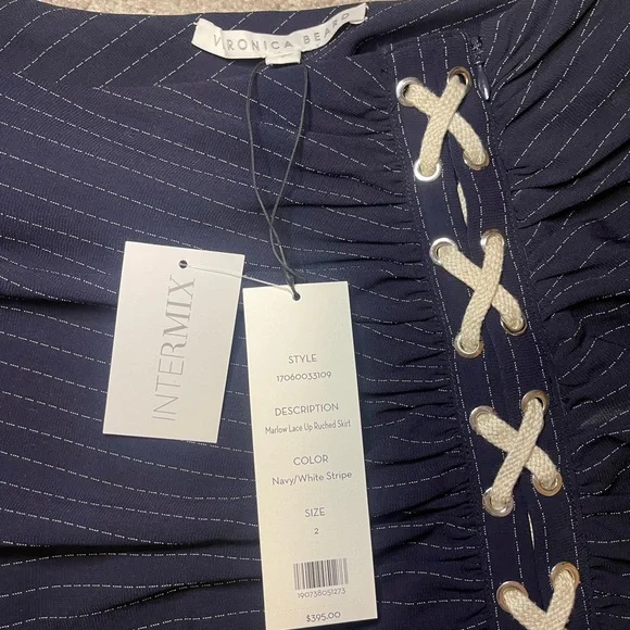 Veronica Beard Navy Pencil Skirt with White Stripes - Picture 4 of 6